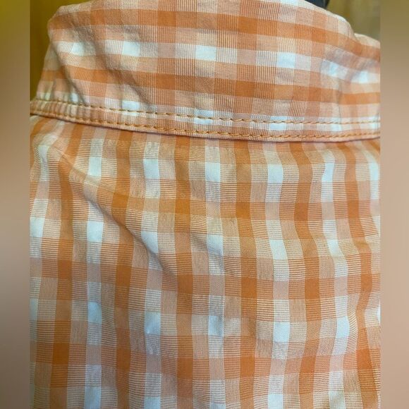 Eddie Bauer Button Down Women's Shirt L White Orange Gingham Check Short Sleeves - Picture 6 of 14